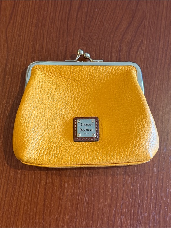Dooney & Bourke Handbags - Dooney & Bourke Yellow Pebbled Leather Kiss-Lock Coin Pouch